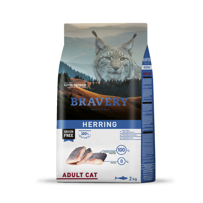 BRAVERY HERRING ADULT CAT 2 KG|Gato Adulto Arenque 2 kg