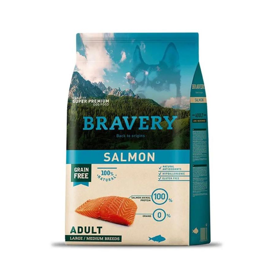 BRAVERY SALMÓN DOG ADULT| Perro Adulto Raza Mediana y Grande Salmón 12 kg