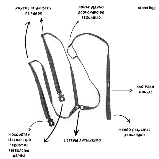 Correa para Dos Perros - Black Camouflage