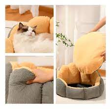CAMA PARA MASCOTAS EN FORMA DE CONCHA LAVABLE (Color Naranjo)