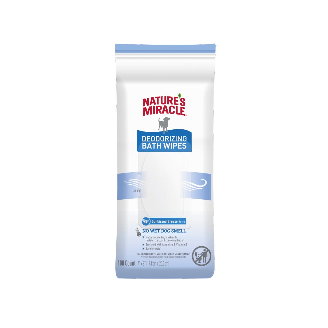 Natures Miracle DEODORIZING BATH WIPES|Toallitas Húmedas para Perros 100 UN