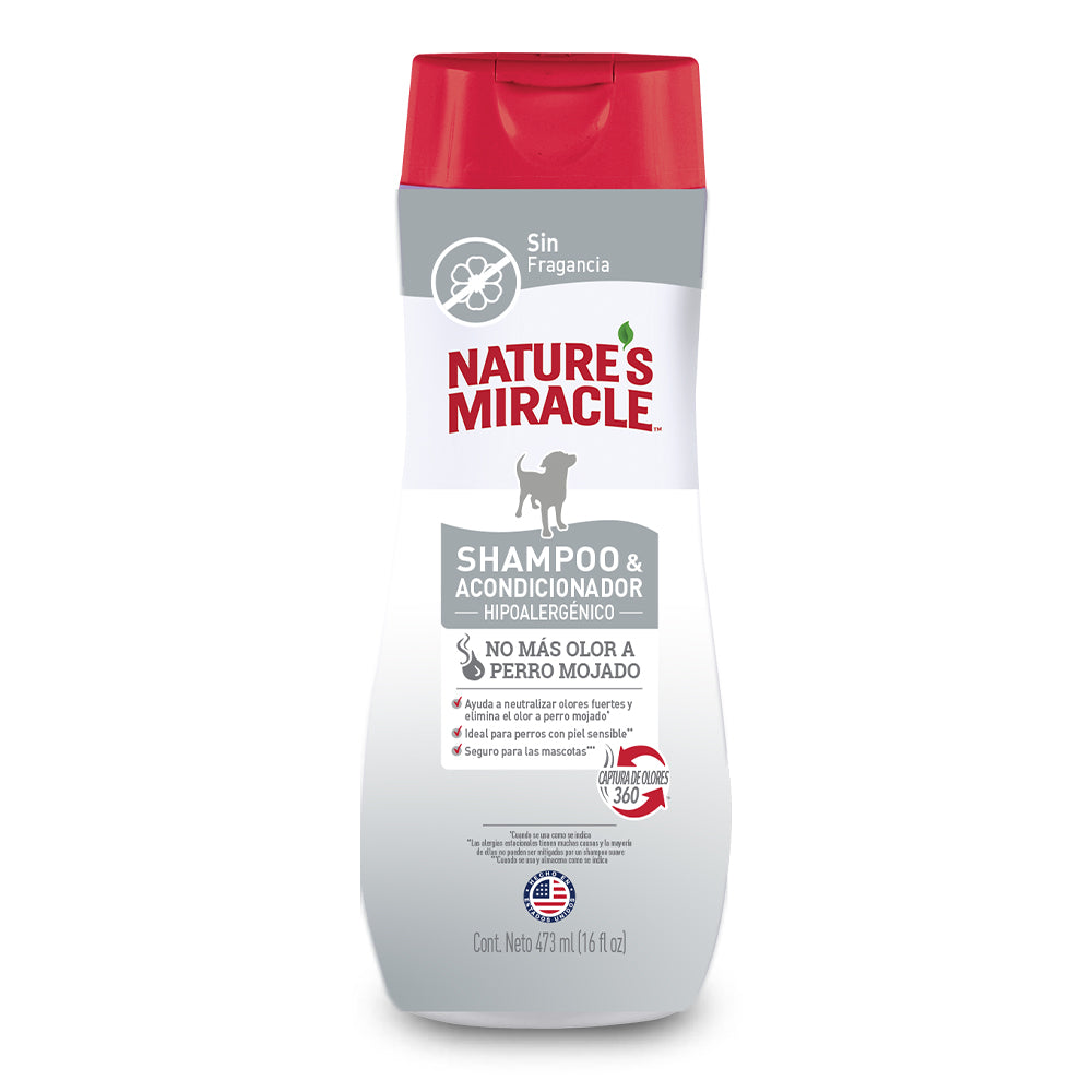 NATURE´S MIRACLES Shampoo y Acondicionador Hipoalergénico Sin Fragancia 473 ML
