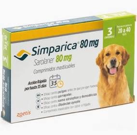 SIMPARICA 80 MG DE 20 A 40 Kg 3 COMPRIMIDOS