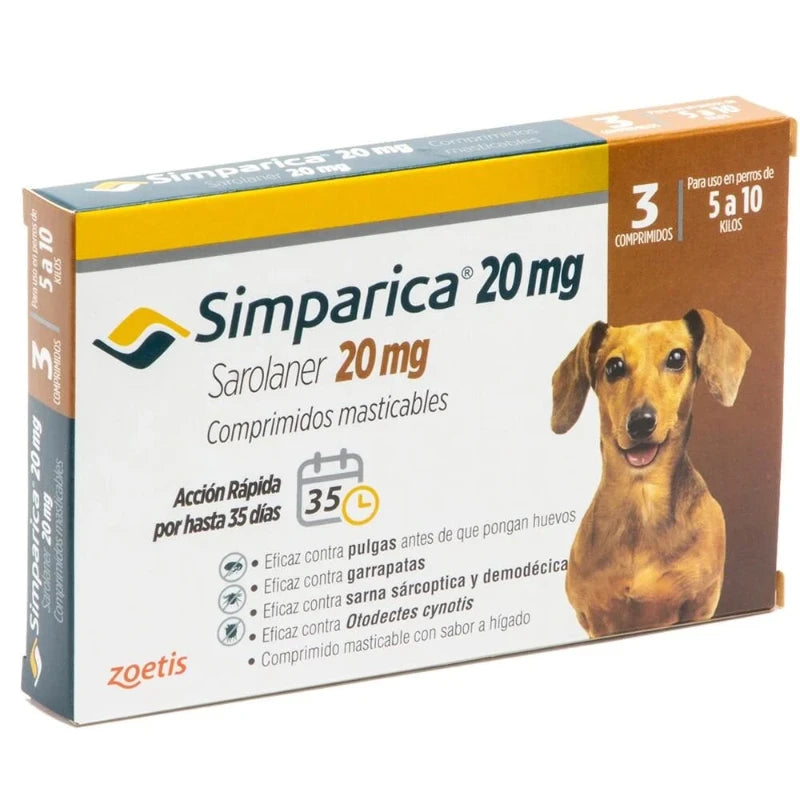 SIMPARICA 20 MG 5 A 10 KG 3 COMPRIMIDOS