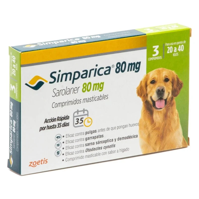 SIMPARICA 80 MG DE 20 A 40 Kg 3 COMPRIMIDOS