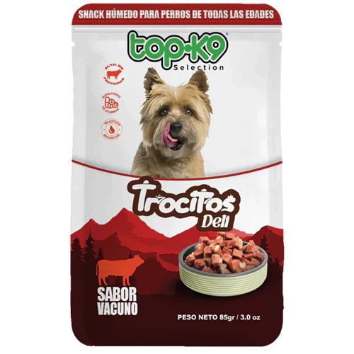 Topk9 Snacks Trocitos Deli Vacuno Para Perro 85 Gr