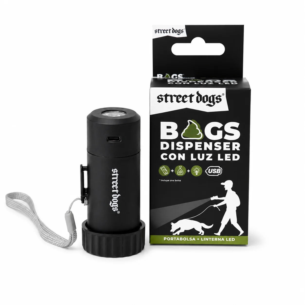 Dispensador de Bolsas con Linterna Recargable - Street Dogs