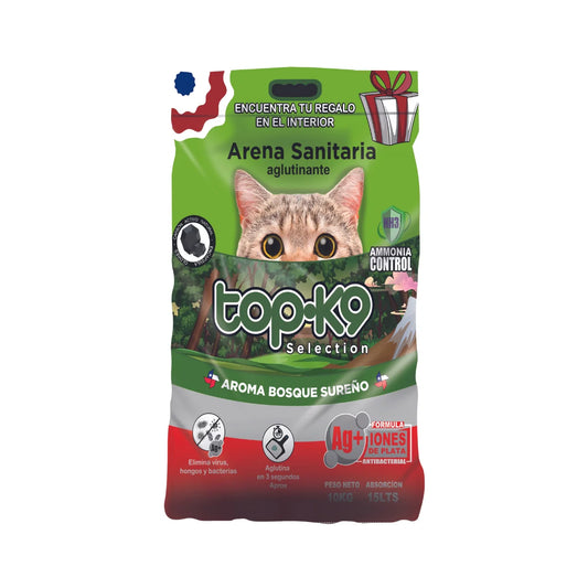 ARENA TOPK9 IONES DE PLATA Y CARBÓN ACTIVO BOSQUE SUREÑO 10 KG