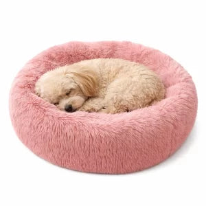 Cama Puff Anti Estres Peluda Rosa Palo 50 cm Perro/Gato