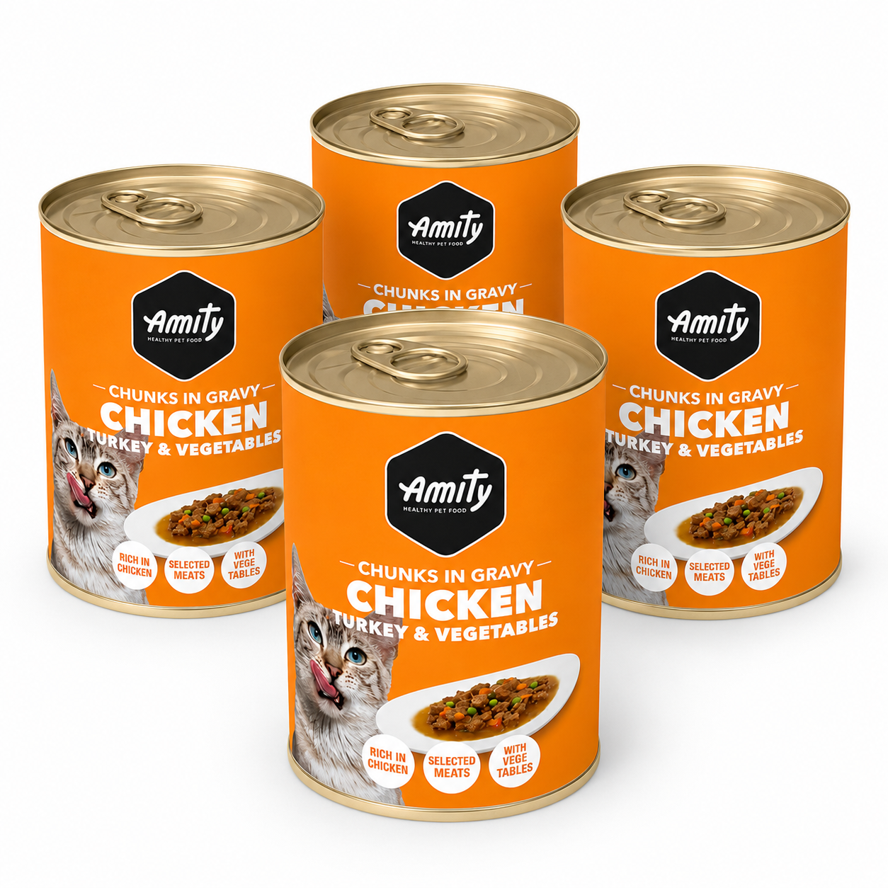 Pack 4x3 Amity Gato Chunks Chicken & Vegetable lata 415 Gr