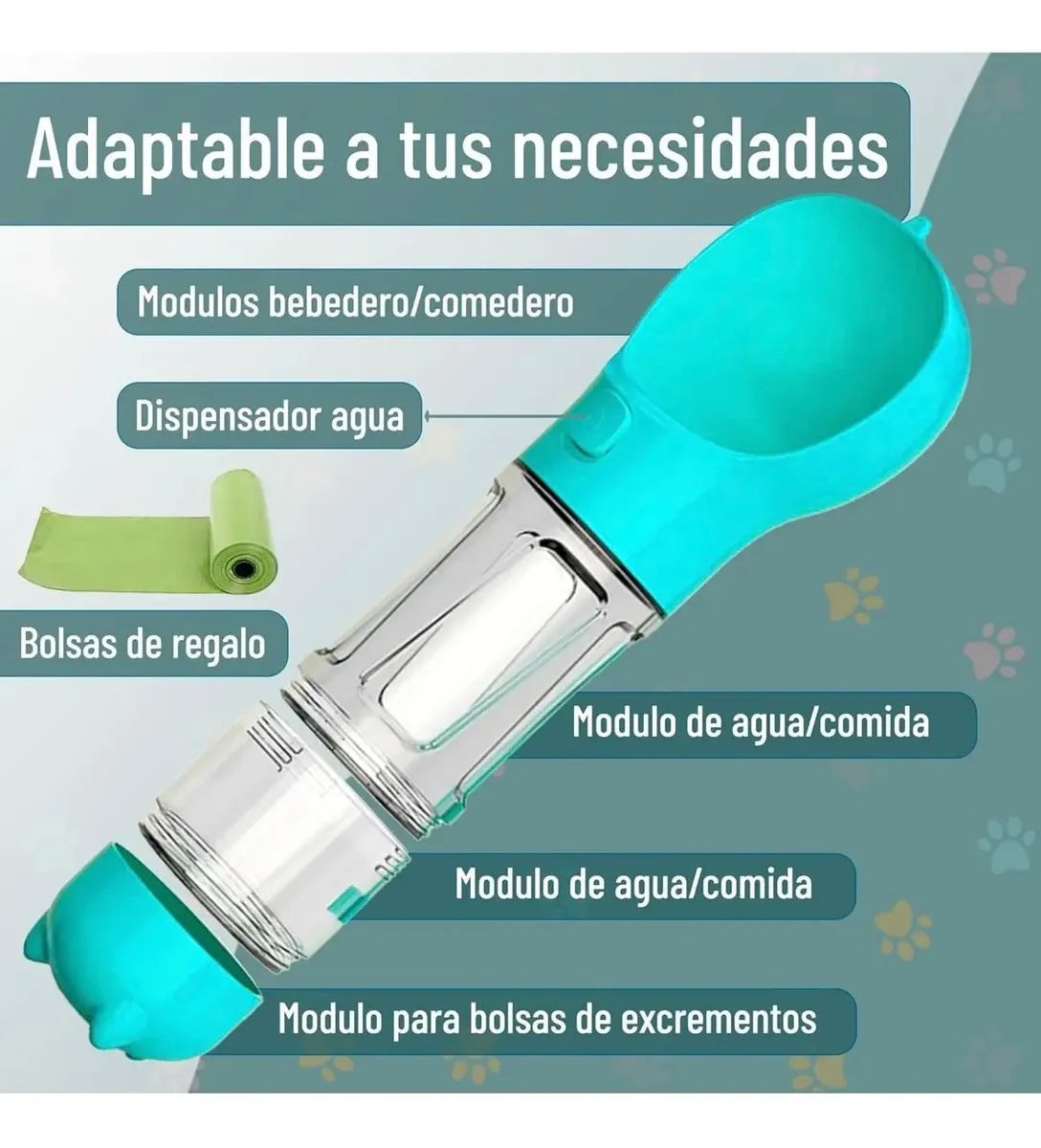 BEBEDERO|COMEDERO BOTELLA PORTÁTIL 4 EN 1 PARA PERROS 500 ml