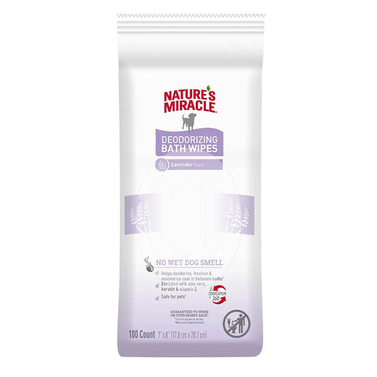 Natures Miracle DEODORIZING BATH WIPES - LAVENDER|Toallitas Húmedas Aroma Lavanda  100 UN