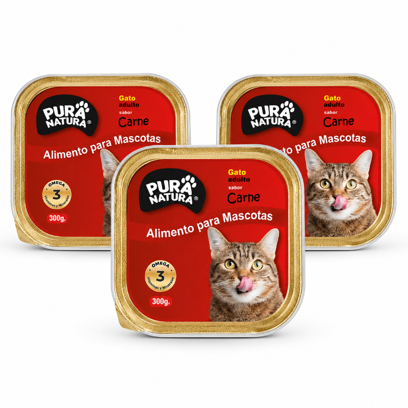 PACK 3 PURA NATURA GATO| CARNE 300 GR
