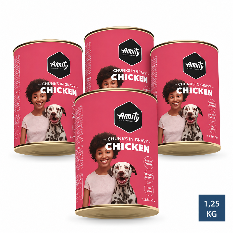 Pack 4x3 AMITY LATA CHUNKS  CHICKEN|Lata de Pollo Premium 1,250 kg