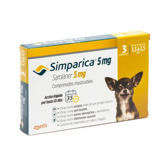 SIMPARICA 5 MG 1,3-2,5 kg 3 COMPRIMIDOS