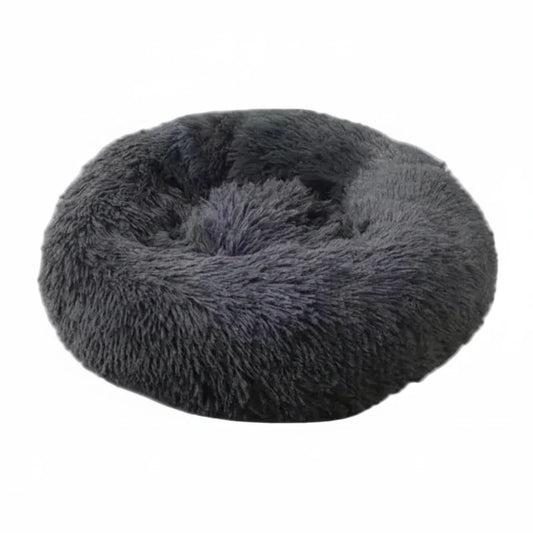 Cama Puff Anti Estres Peluda Gris Oscuro 80 cm Perro/Gato