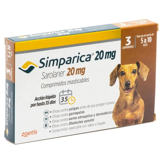 SIMPARICA 20 MG 5 A 10 KG 3 COMPRIMIDOS