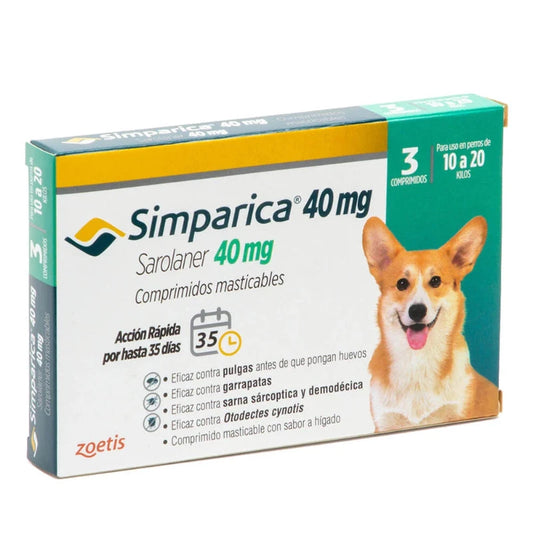 SIMPARICA 40 MG 10 - 20 kg 3 COMPRIMIDOS