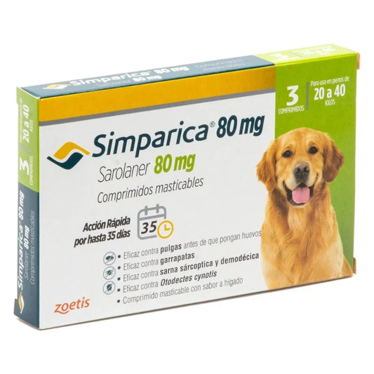 SIMPARICA 80 MG DE 20 A 40 Kg 3 COMPRIMIDOS